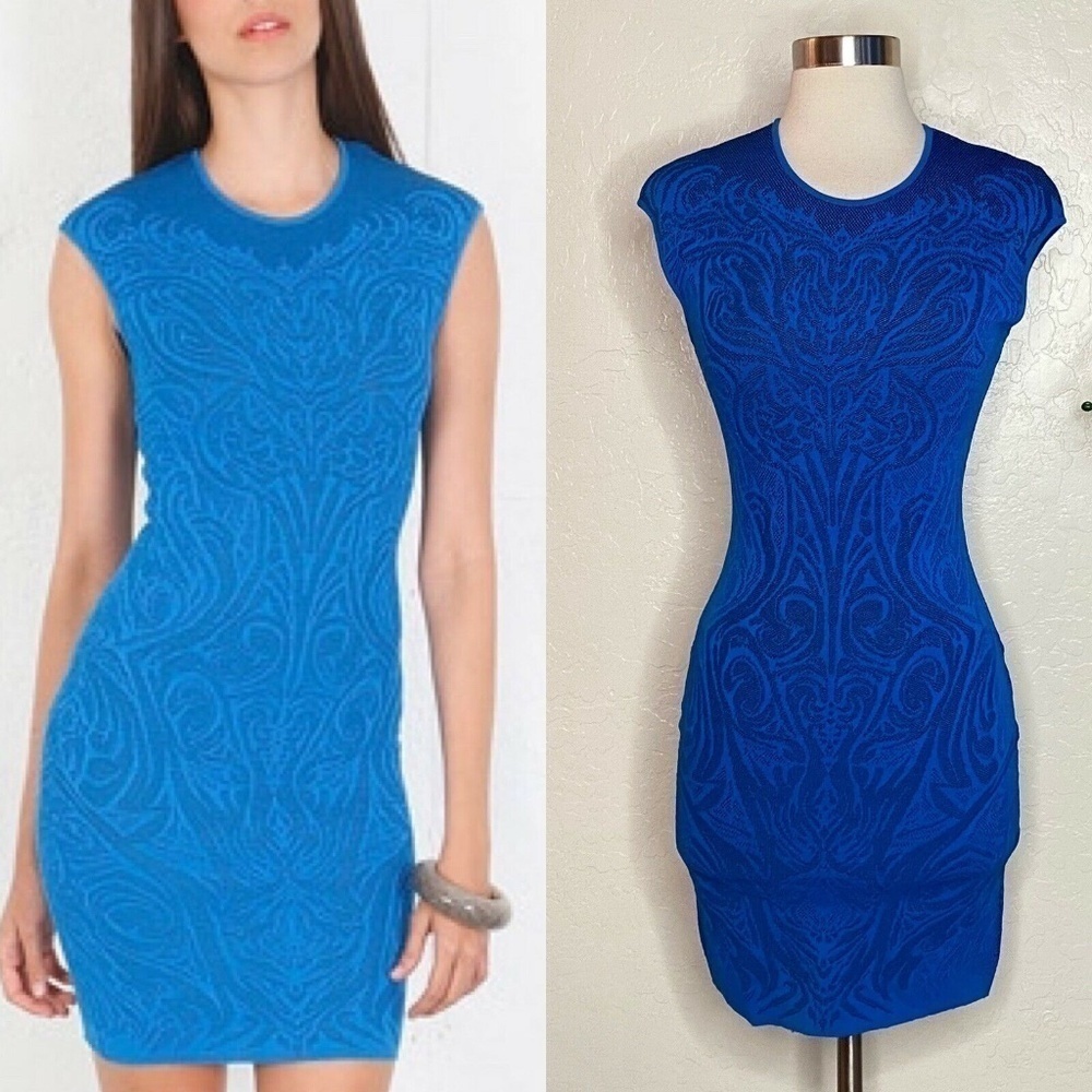 RVN Tattoo Lace Jacquard Mini Dress In Blue Size M